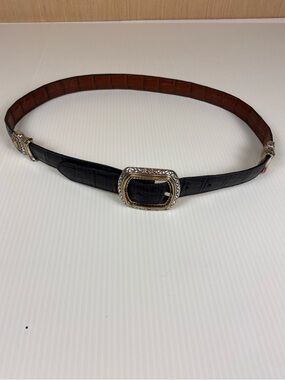 Western Concho Reversible Leather Belt Croc Embossed Black & Brown L 34